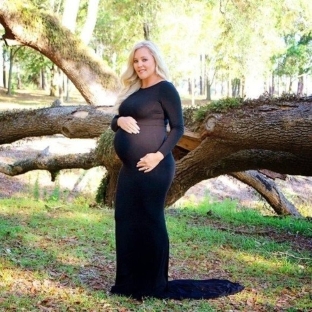 Maternity Gown Black Train Fitted Long Sleeve Photo Shoot Krysten Dress Small